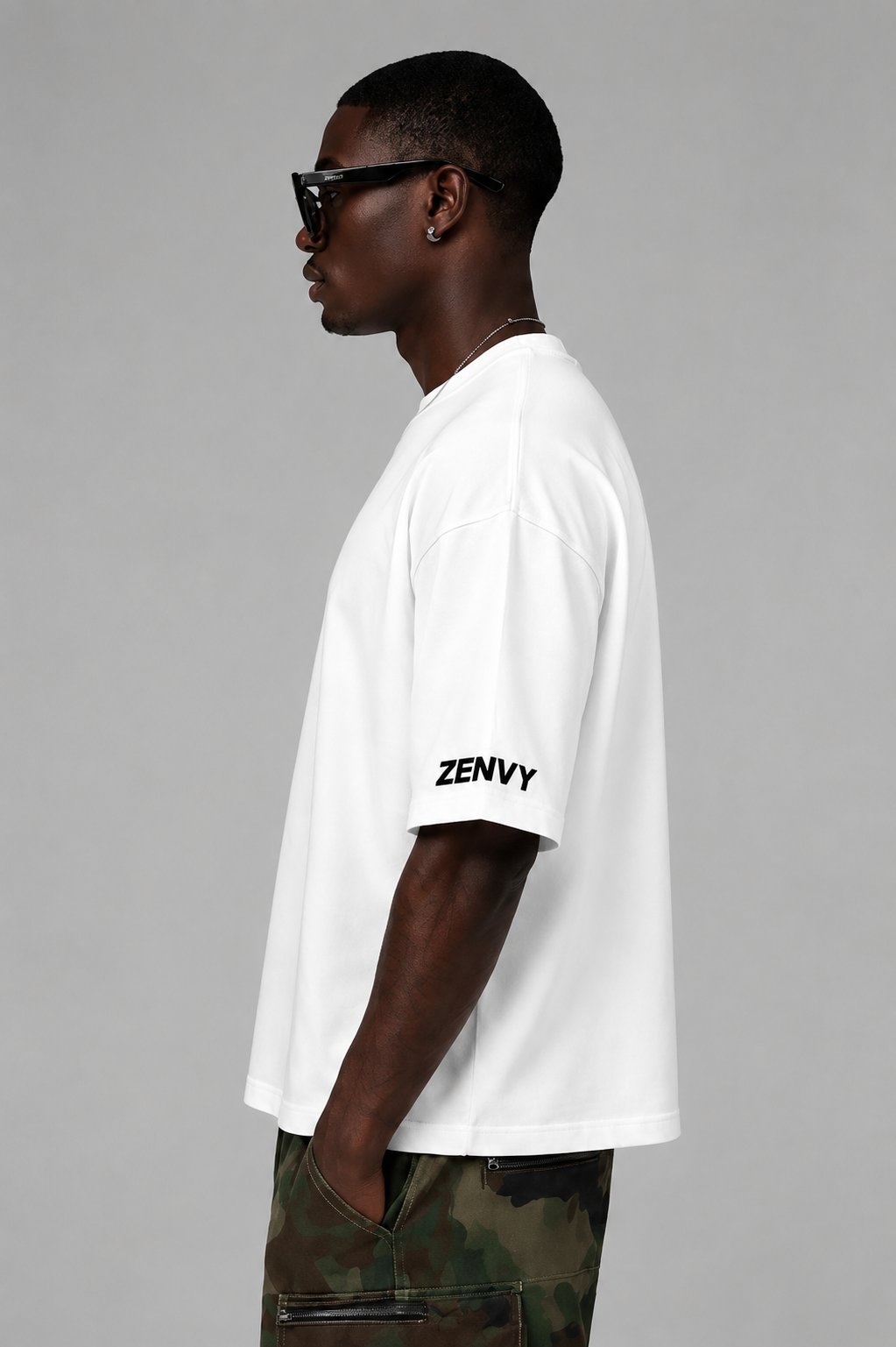 Shadow Oversized T-Shirt for Men | Bold Back Print Streetwear Tee | Premium White Cotton T-Shirt