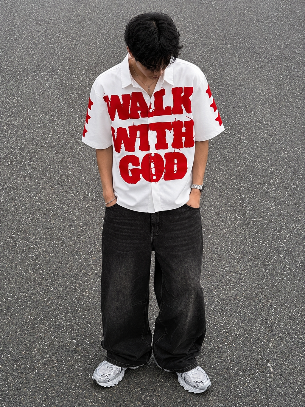 Walk With God Oversized Shirt for Men | White Graphic Printed Half Sleeve Streetwear Shirt (combo)