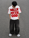 Walk With God Oversized Shirt for Men | White Graphic Printed Half Sleeve Streetwear Shirt (combo)