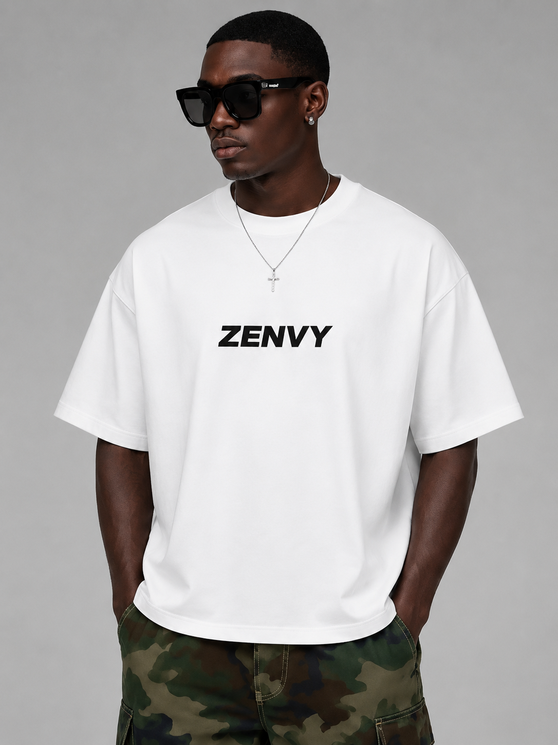 Shadow Oversized T-Shirt for Men | Bold Back Print Streetwear Tee | Premium White Cotton T-Shirt