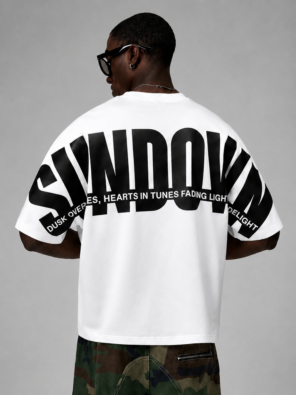 Shadow Oversized T-Shirt for Men | Bold Back Print Streetwear Tee | Premium White Cotton T-Shirt
