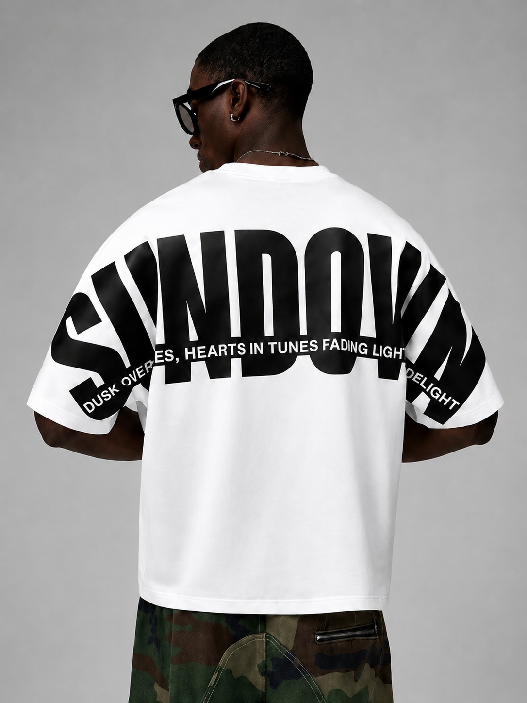 Shadow Oversized T-Shirt for Men | Bold Back Print Streetwear Tee | Premium White Cotton T-Shirt